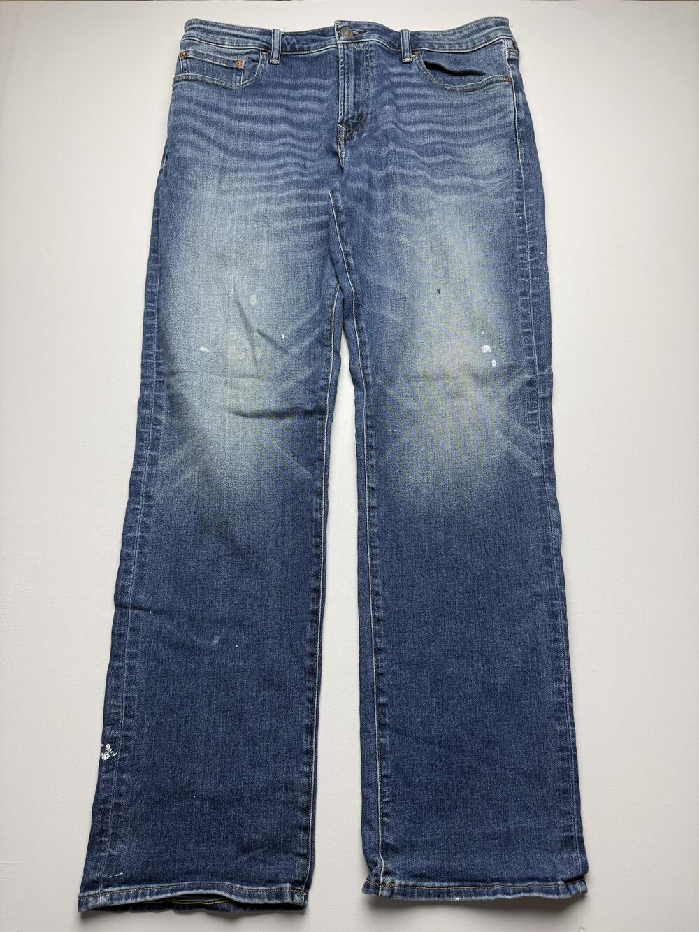 American Eagle Jeans Mens 36x34 Blue Med Wash Denim Straight Distressed Airflex+